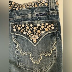 Miss Me Jeans Rhinestone Embellished Pockets Y2K Bedazzled Bootcut Denim Size 30